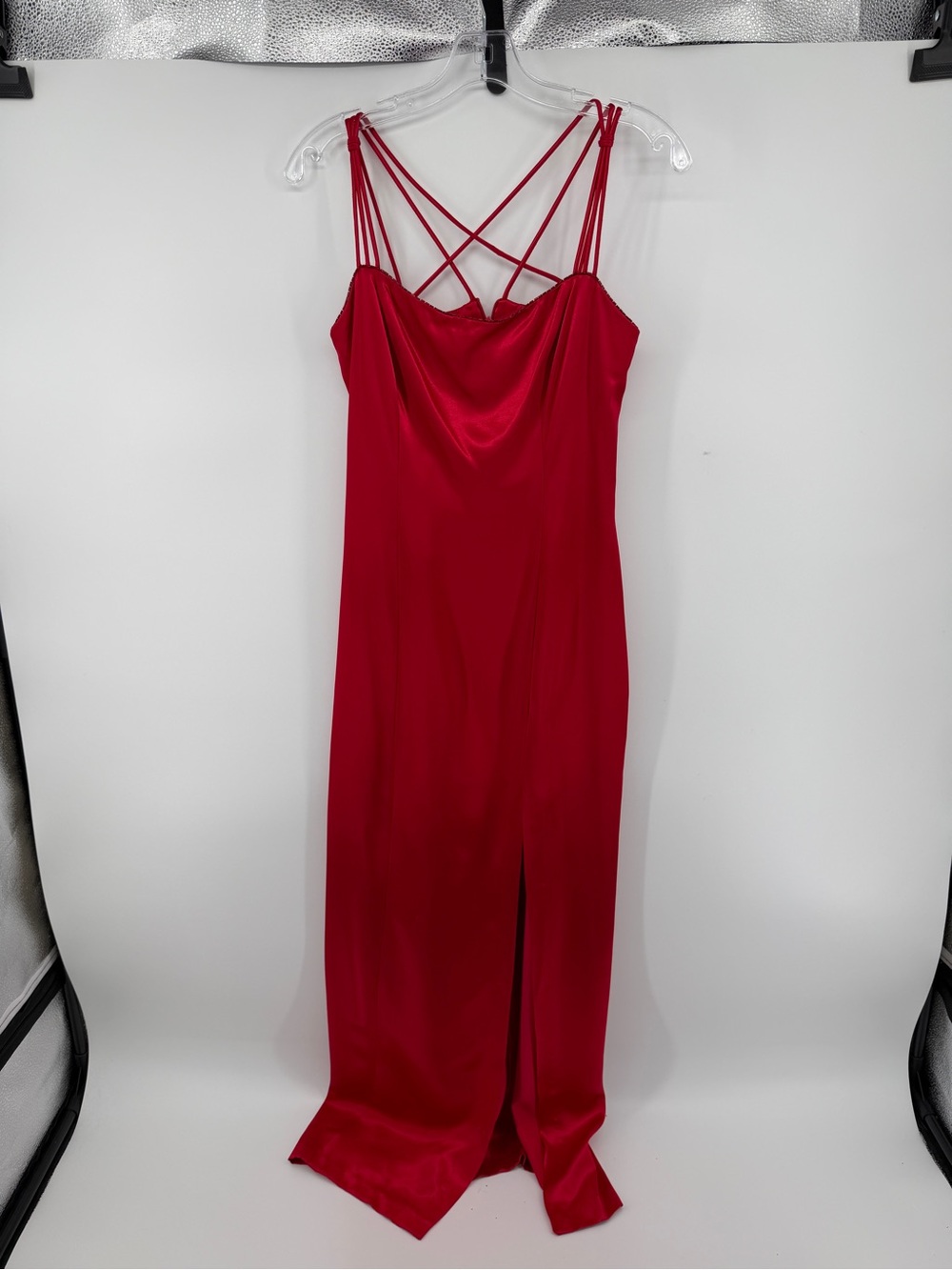 Rampage VTG Y2K Whimsigoth Vampy Goth Satin Red Strappy Cowl Neck Maxi Dress Sz5